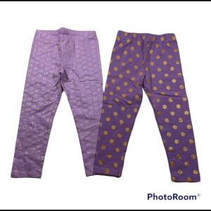 NWOT Lilac With Gold Heart And Gold Polka Dot Leggings Size 3T